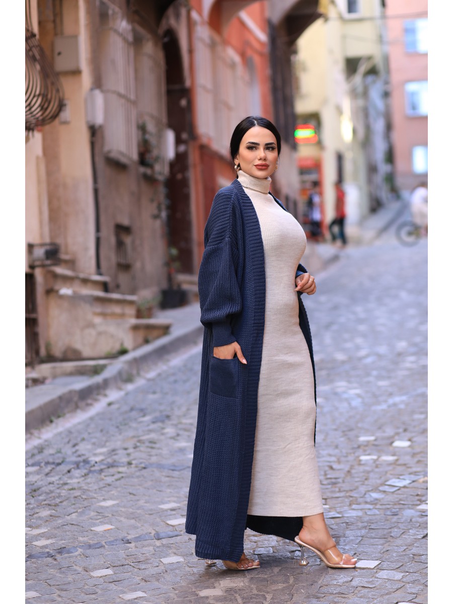 Triko Elbise Düz Hırka 2'li Takım