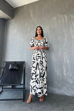 Karpuz Kol Gipeli Etnik Desenli Yazlık Elbise (STANDART BEDEN S/M/L/XL BEDEN UYUMLU)