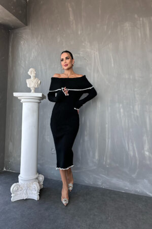 MADONNA YAKA FİTİLLİ  TRİKO ELBİSE STANDART BEDEN (S/M/L/XL) UYUMLUDUR