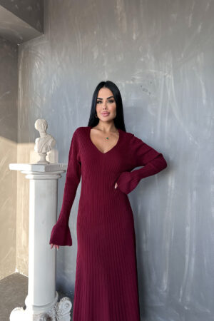 V YAKA FİTİLLİ TRİKO ELBİSE