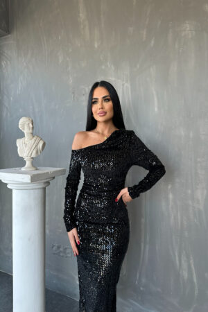 TEK OMUZ PUL PAYET TASARIM ELBİSE