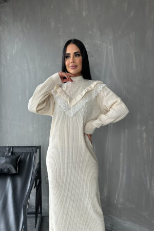 BİSİKLET YAKA GÜPÜR DETAYLI ELBİSE STANDART BEDEN (S/M/L/XL) UYUMLUDUR