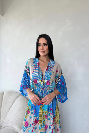 KRUVAZE YAKA SALAŞ VİSKON ELBİSE