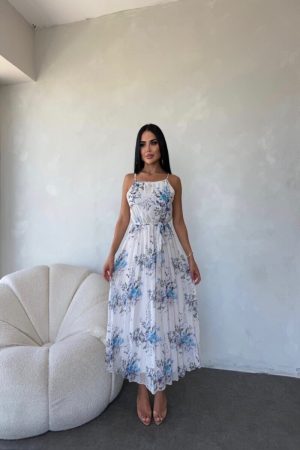 AYARLANA BİLİR ASKILI PİLİSELİ ŞİFON ELBİSE