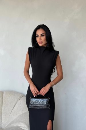BALIKÇI YAKA  YIRTMAÇ DETAYLI ELBİSE