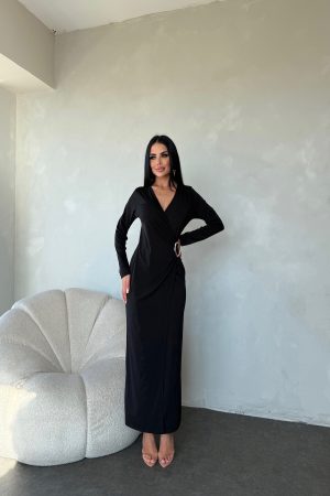 KRUVAZE YAKA BEL TOKA SANDY ELBİSE