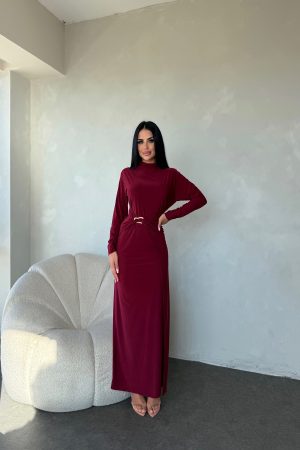 BİSİKLET YAKA  BEL TOKA DETAYLI SANDY ELBİSE