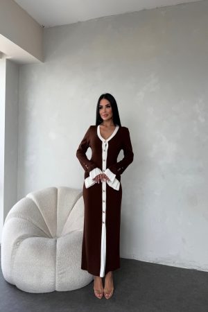 V YAKA ÖNÜ DÜĞMELİ  TRİKO ELBİSE STANDART BEDEN (S/M/L/XL) UYUMLUDUR