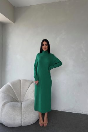 BALIKÇI YAKA DÜZ ÇİZGİLİ TRİKO ELBİSE STANDART BEDEN (S/M/L/XL) UYUMLUDUR