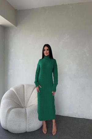 BALIKÇI YAKA ÖRGÜ DESENLİ TRİKO ELBİSE STANDART BEDEN (S/M/L/XL) UYUMLUDUR