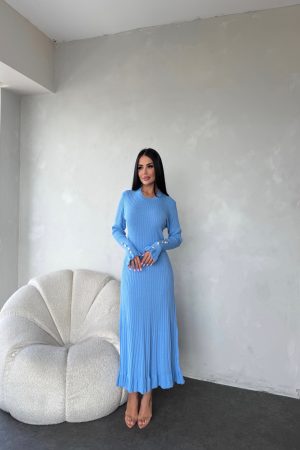 BİSİKLET YAKA KOL DETAYLI ETEĞİ FIRFIRLI TRİKO ELBİSE STANDART BEDEN (S/M/L/XL) UYUMLUDUR