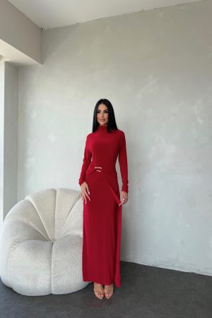 BALIKÇI YAKA BELDEN TOKALI SANDY ELBİSE