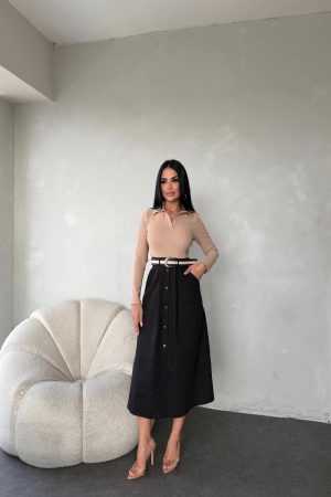 GÖMLEK YAKA ETEĞİ DÜĞMELİ KEMERLİ ELBİSE