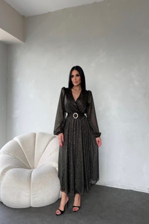 KRUVAZE GOL SİMLİ TASARIM ELBİSE