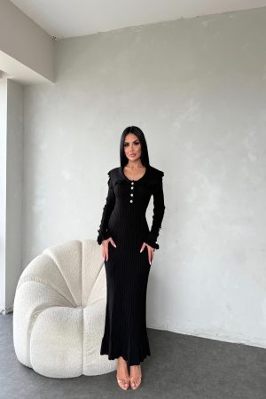 PRENSES YAKA DÜĞME DETAYLU TRİKO ELBİSE STANDART BEDEN (S/M/L/XL) UYUMLUDUR