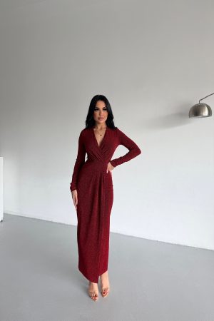 KRUVAZE YAKA SİMLİ TASARIM ELBİSE