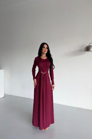 BİSİKLET YAKA TOKA DETAYLI TASARIM ELBİSE