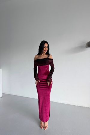 MADONNA YAKA ÜSTÜ LEOPAR DESENLİ ÖZEL TASARIM KADİFE ELBİSE