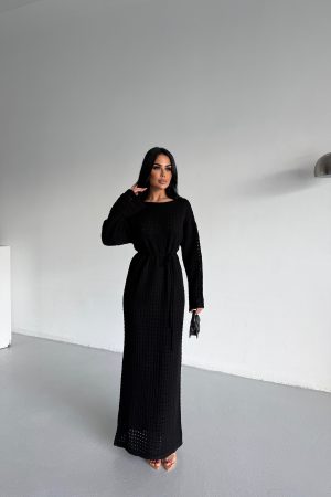 KUŞAK DETAYLI ASTARLI TRİKO ELBİSE STANDART BEDEN (S/M/L/XL) UYUMLUDUR