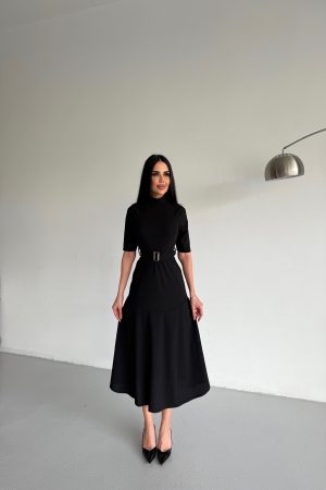 BALIKÇI YAKA KEMERLİ ELBİSE