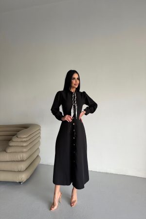 YAKA FULAR DETAYLI TASARIM ELBİSE