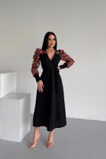 KRUVAZE YAKA KOL DETAYLI  ELBİSE