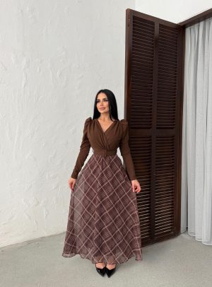 KRUVAZE YAKA PRENSES KOL TASARIM ELBİSE