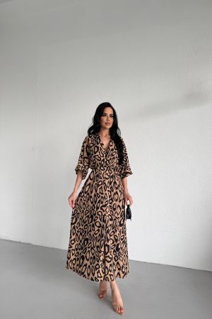 KRUVAZE YAKA BÜRÜMCÜK YARASA ELBİSE