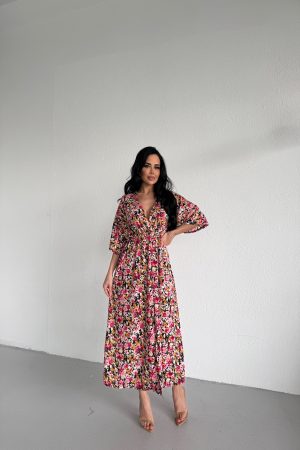 KRUVAZE YAKA BELDEN LASTİKLİ ELBİSE