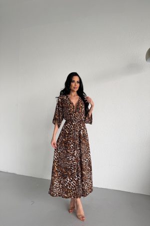 KRUVAZE YAKA BELDEN LASTİKLİ ELBİSE