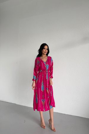 V YAKA İSPANYOL KOL VİSKON ELBİSE