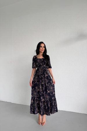 KARE YAKA KARPUZ KOL DETAYLI ELBİSE STANDART BEDEN (S/M/L/XL) UYUMLUDUR