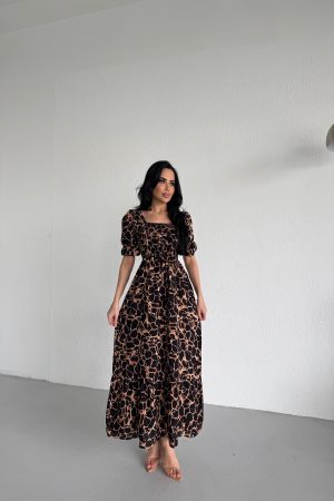 KARE YAKA KARPUZ KOL DETAYLI ELBİSE STANDART BEDEN (S/M/L/XL) UYUMLUDUR