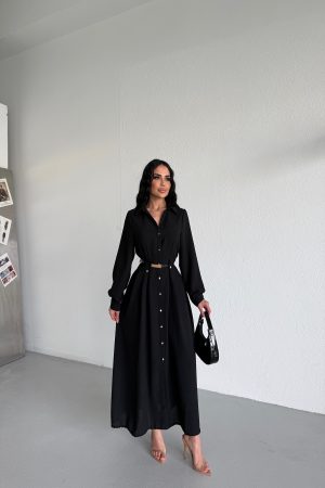 GÖMLEK YAKA KEMERLİ ELBİSE