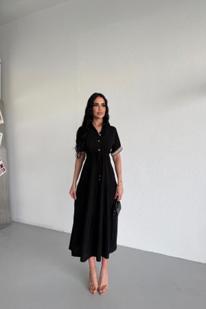 GÖMLEK YAKA BELDEN BAĞLAMALI ELBİSE