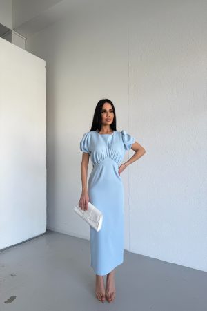 BİSİKLET YAKA BÜZGÜLÜ DABIL KOL ELBİSE