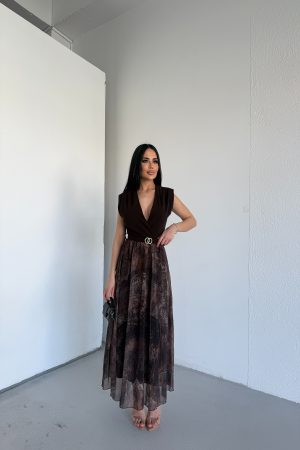 KRUVAZE YAKA ETEĞİ ŞİFON ELBİSE