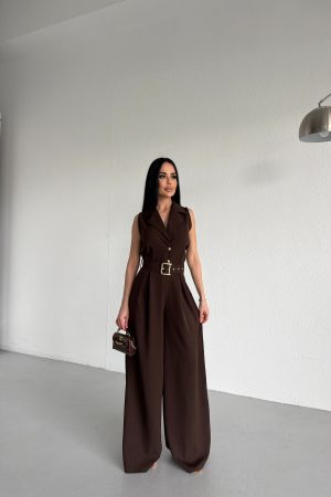 KRUVAZE YAKA DÜĞME DETAYLI TULUM