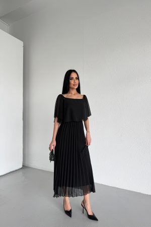 MADONNA YAKA PİLİSELİ ŞİFON ELBİSE