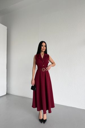 KRUVAZE YAKA GOLD DÜĞME ELBİSE