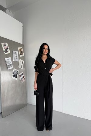 GÖMLEK YAKA DÜĞME DETAYLI KUŞAKLI TULUM