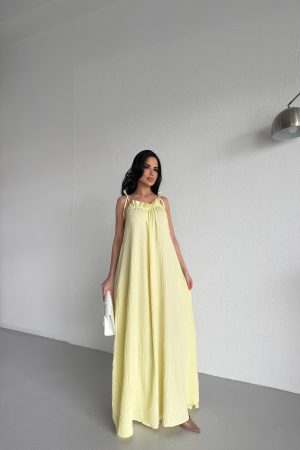 ASKILI YAKA FIRFIR DETAYLI TİRİL TİRİL ELBİSE