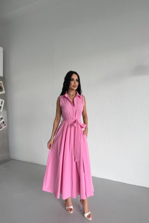 GÖMLEK YAKA KUŞAKLI ELBİSE