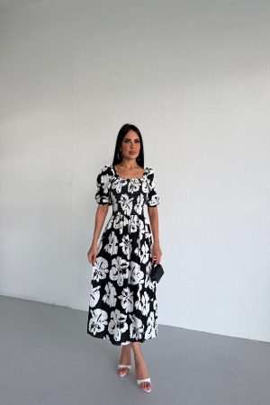 KARPUZ KOL GİPELİ DESENLİ VİSKON ELBİSE STANDART BEDEN (S/M/L/XL) UYUMLUDUR