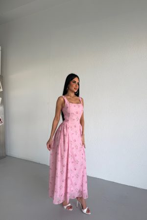 DESENLİ ŞİFON KUMAŞ PRENSES ELBİSE