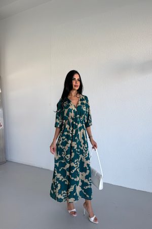 KRUVAZE YAKA BELDEN LASTİKLİ SALAŞ ELBİSE