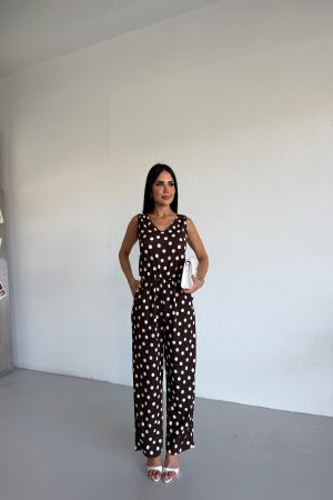 V YAKA PUANTİYE DESENLİ TULUM