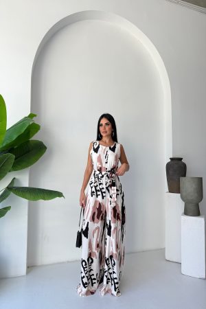BİSİKLET YAKA KUŞAKLI BOL PAÇA TULUM