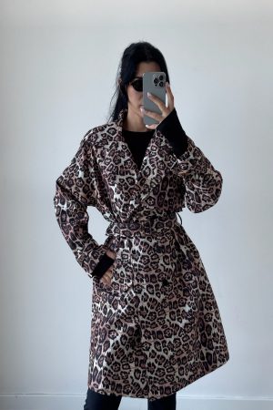 LEOPAR DESENLİ KEMERLİ KABAN