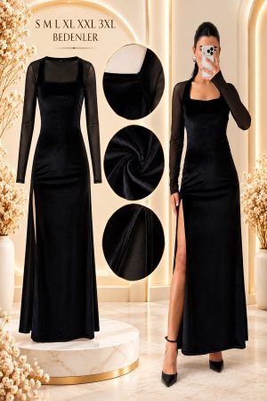 YAKA  VE KOL DETAYLI ELBİSE